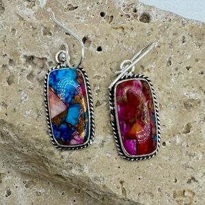 Spiny Oyster Turquoise Gemstone Dangle Earrings